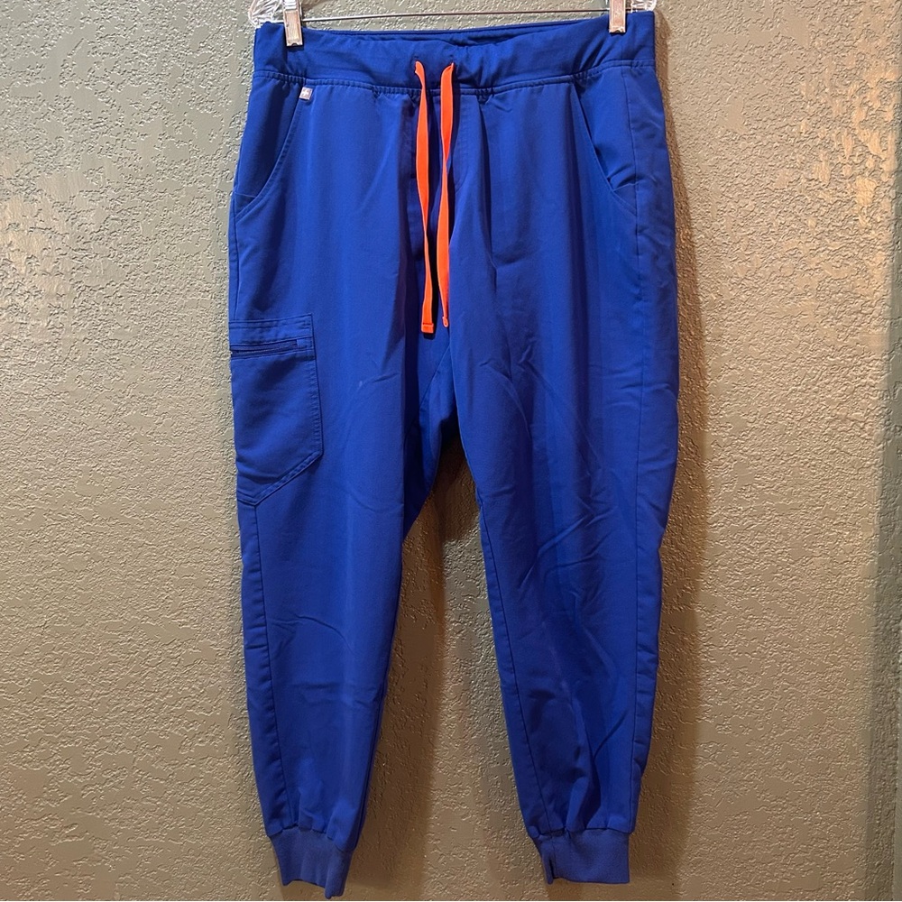 Figs Blue Jogger Pants with Orange Drawstring
